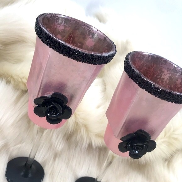 New Floral Rhinestone Barbiecore Pink Easter Mother’s Day Candle Holders NWOT - Picture 9 of 14